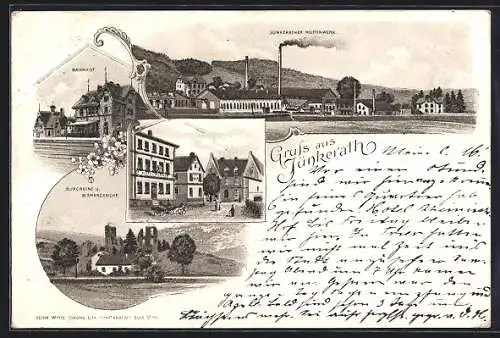 Lithographie Jünkerath, Bahnhof, Hotel Werner, Jünkerather Hüttenwerk