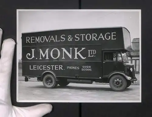 Fotografie Fisher & Potter, Leicester, Lastwagen Morris mit Hamshaw Aufbau, Kastenwagen J. Monk Removals & Storage