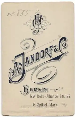 Fotografie A. Jandorf & Co., Berlin, Bellealliancestr. 1.2, Stehende Dame mit Buch und Stuhl