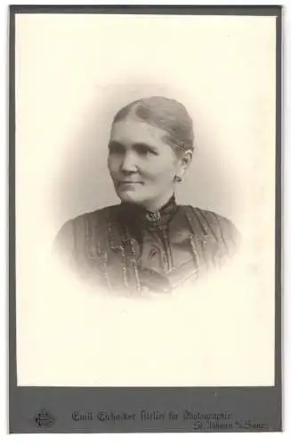 Fotografie Emil Eichacker, St. Johann a/Saar, Viktoriastrasse 4, Portrait einer Dame in elegantem Kleid