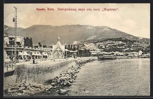 AK Jalta /Krim, Uferpromenade mit Blick auf das Hotel Marinno