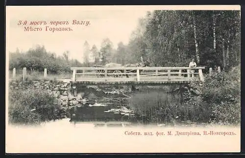 AK Samara, Gorodok, Brücke über die Wolga mit Pferdekarren