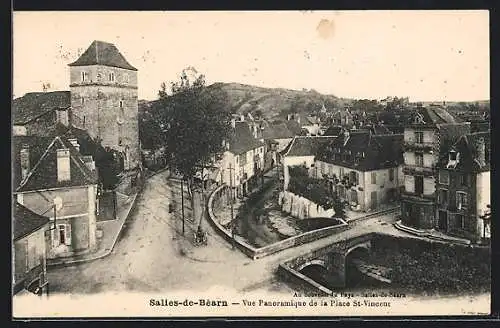 AK Salies-de-Béarn, vue panoramique de la place Saint-Vincent