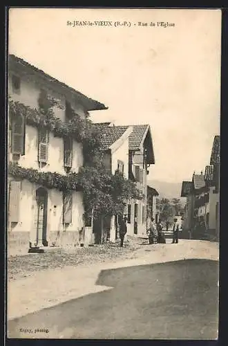 AK St-Jean-le-Vieux /B.-P., Rue de l`Eglise, Strassenpartie