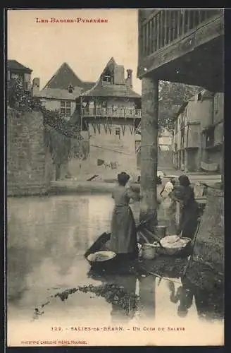 AK Salies-de-Béarn, un coin du Saleys, Waschfrauen am Fluss