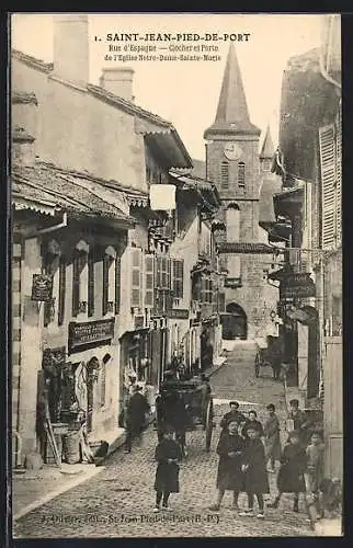 AK Saint-Jean-Pied-de-Port, Rue d`ESpagne, Clocher et Porte de l`Eglise Notre-Dame-Sainte-Marie