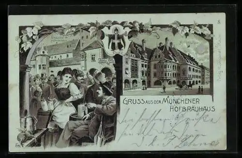 Mondschein-Lithographie München, Hofbräuhaus, Arkadenhof