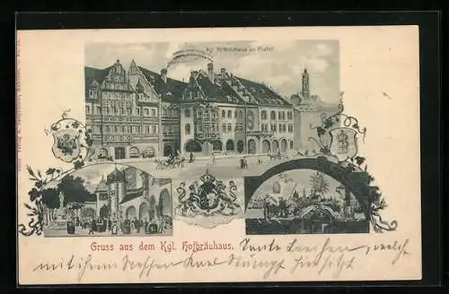 Lithographie München, Königliches Hofbräuhaus, Hofpartie