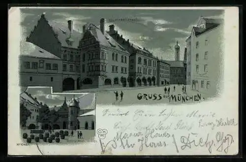 Mondschein-Lithographie München, Königliches Hofbräuhaus, Hofpartie