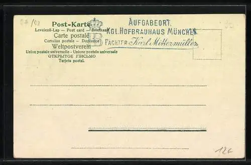 Lithographie Inneres vom Münchner Hofbräuhaus, Prinzregent Luitpold von Bayern