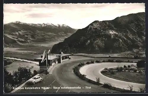 AK Wiesing /Tirol, Rasthaus Kanzelkehre mit neuer Achenseestrasse aus der Vogelschau