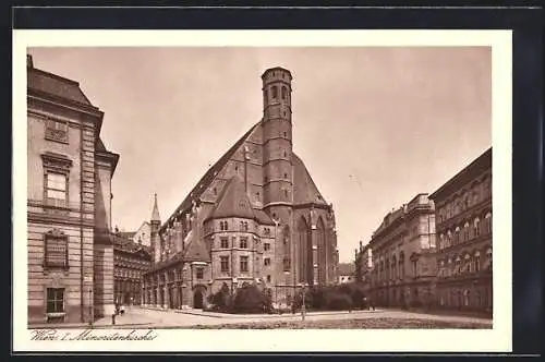 AK Wien, Minoritenkirche mit Strassen