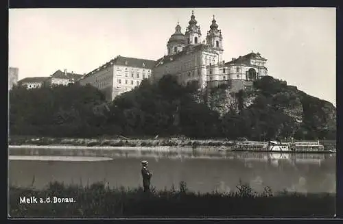 AK Melk a. d. Donau, Stift vom Wasser gesehen