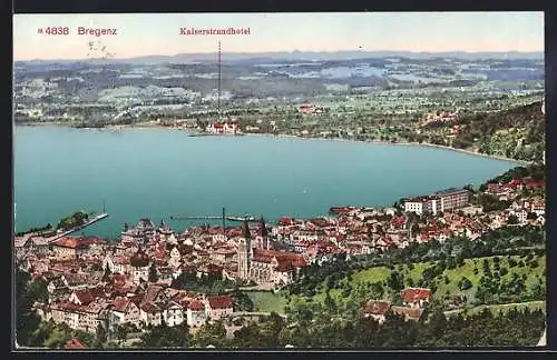 AK Bregenz, Ortsansicht mit Kaiserstrandhotel aus der Vogelschau