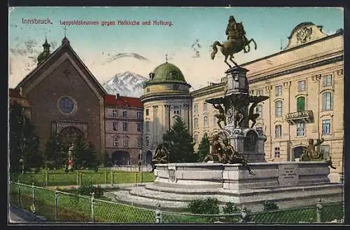 AK Innsbruck, Leopoldsbrunnen gegen Hofkirche und Hofburg