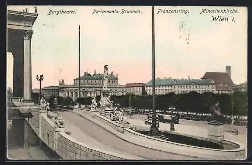 AK Wien, Franzensring mit Burgtheater u. Minoritenkirche