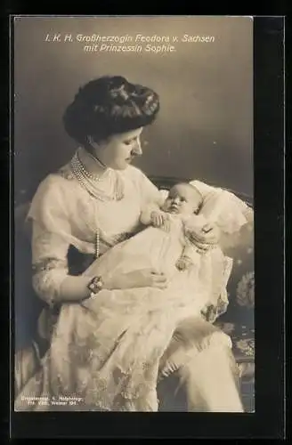 AK I. K. H. Grossherzogin Feodora von Sachsen mit Prinzessin Sophie