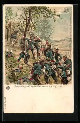 Lithographie Erstürmung der Spicherer Höhen 1870