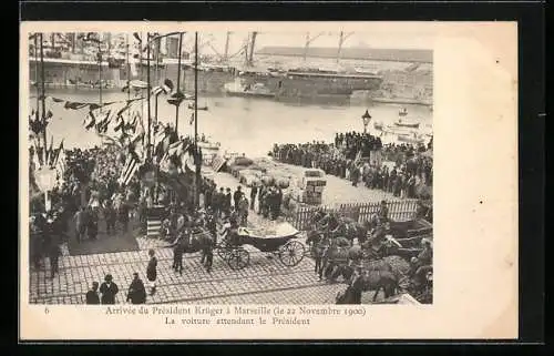 AK Arrivée du Président Krüger à Marseille, la voiture attendant le Président