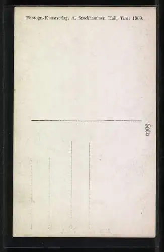 Foto-AK A. Stockhammer: Hall / Tirol, Strassenpartie mit Mauer und Turm