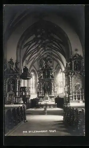 Foto-AK A. Stockhammer: St. Leonhardt, Innenansicht Kirche