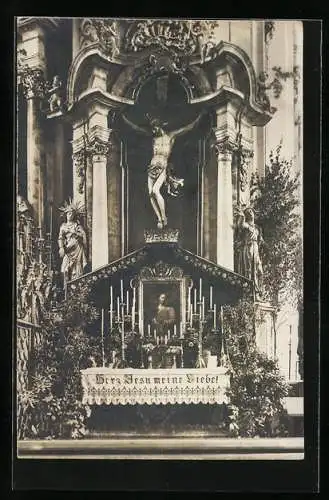 Foto-AK A. Stockhammer: Hall /Tirol, Altar mit Jesusfigur