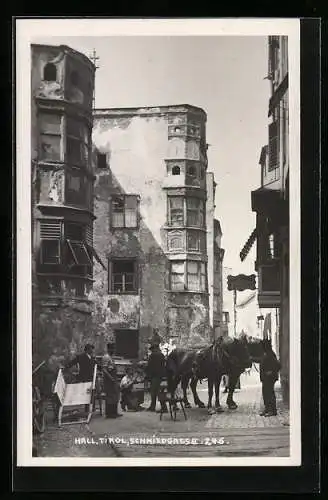 Foto-AK A. Stockhammer: Hall /Tirol, Schmiedgasse mit Pferdekutsche