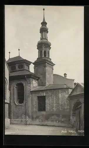 Foto-AK A. Stockhammer: Hall, Strassenpartie mit Kirche