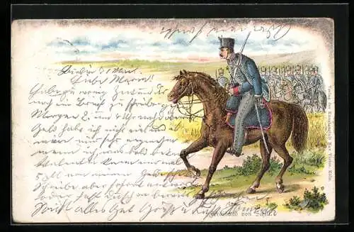 Lithographie Ferdinand von Schill in Uniform zu Pferde, Befreiungskriege