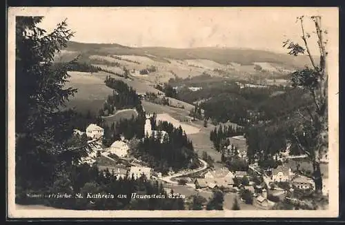 AK St. Kathrein am Hauenstein, Teilansicht mit Kirche und Strassenpartie