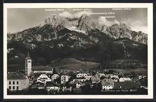 AK Saalfelden am Stein. Meer, Teilansicht mit Breithorn, Schöneck und Sommerstein