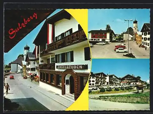 AK Sulzberg /Bregenzerwald, Gasthaus Engelstuben am Dorfplatz, Parkplatz, Kirche