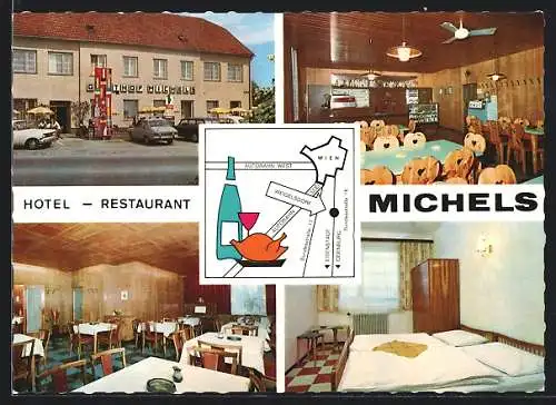 AK Ebreichsdorf /N.-Oe., Weigelsdorf, Hotel & Restaurant Michels, Aussen- und Innenansicht