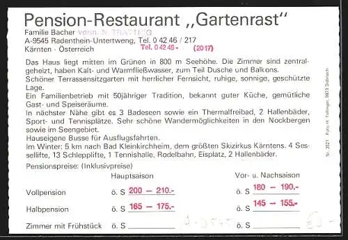 AK Radenthein-Untertweng, Restaurant Gartenrast mit Kellerbar Murmel-Loch