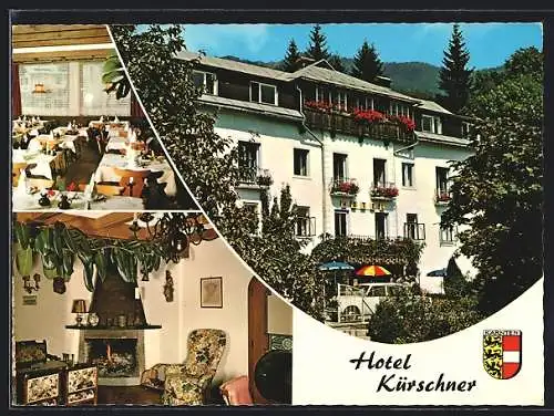 AK Kötschach, Hotel-Pension Kürschner mit Innenansichten