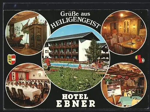 AK Villach, Heiligengeist, Hotel Ebner mit Innenansichten und Freibad