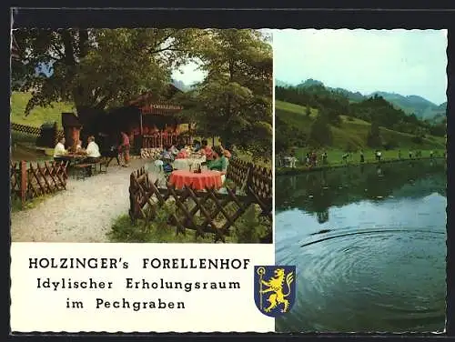 AK Laussa /OÖ., Gasthaus Holzinger`s Forellenhof mit Gartenwirtschaft