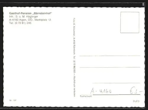 AK Aigen /OÖ., Gasthof-Pension Bärnsteinhof der Eheleute Höglinger, mit Gaststube