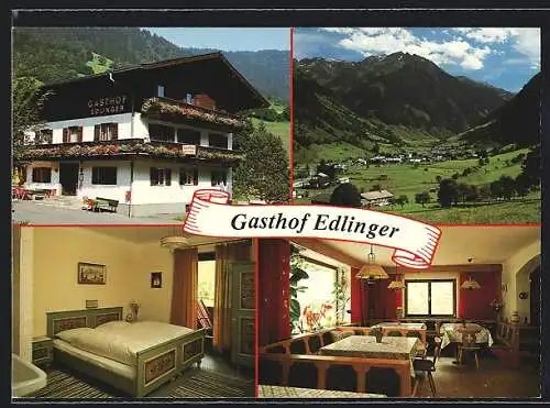 AK Fusch am Grossglockner, Der Gasthof Edlinger mit Innenansichten, Bergpanorama