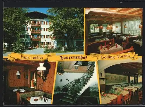 AK Golling-Torren, Das Hotel Torrenerhof der Fam. Lacher mit Innenansichten