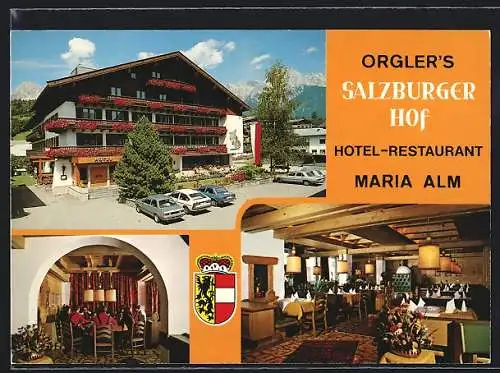 AK Maria Alm am Steinernen Meer, Hotel-Restaurant Orgler`s Salzburger Hof, mit Innenansichten