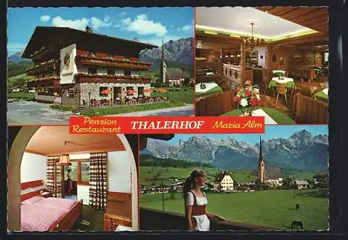 AK Maria Alm am Steinernen Meer, Pension-Restaurant Thalerhof der Fam. Hörl, mit Innenansichten