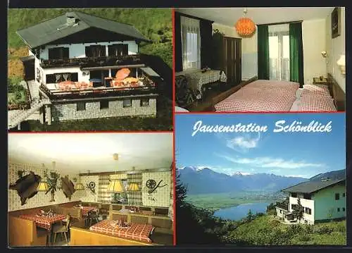 AK Zell am See, Gasthaus Jausenstation Schönblick des Ehepaares Eder, mit Innenansichten