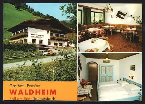 AK Zell am See, Thumersbach, Gasthof-Pension Waldheim, verschiedene Ansichten