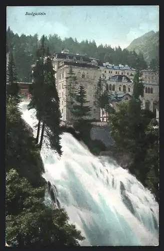 AK Badgastein, Wasserfall mit Häusergruppe