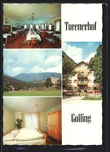 AK Golling /Salzburg, Das Gasthaus Torenerhof mit Innenansichten