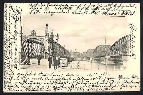 AK Rotterdam, Brücken-Panorama mit Passanten