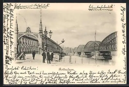 AK Rotterdam, Strassenpartie mit Brücke