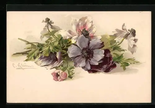 Künstler-AK Catharina Klein: Stillleben mit Anemonen in zarten Farben