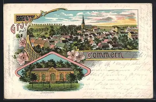 Lithographie Commern, Die Schützenhalle, Gesamtansicht